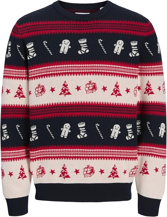 Pull homme JACK & JONES Jjxmas Noel Knit – Pull tricot col rond, chaud et confortable